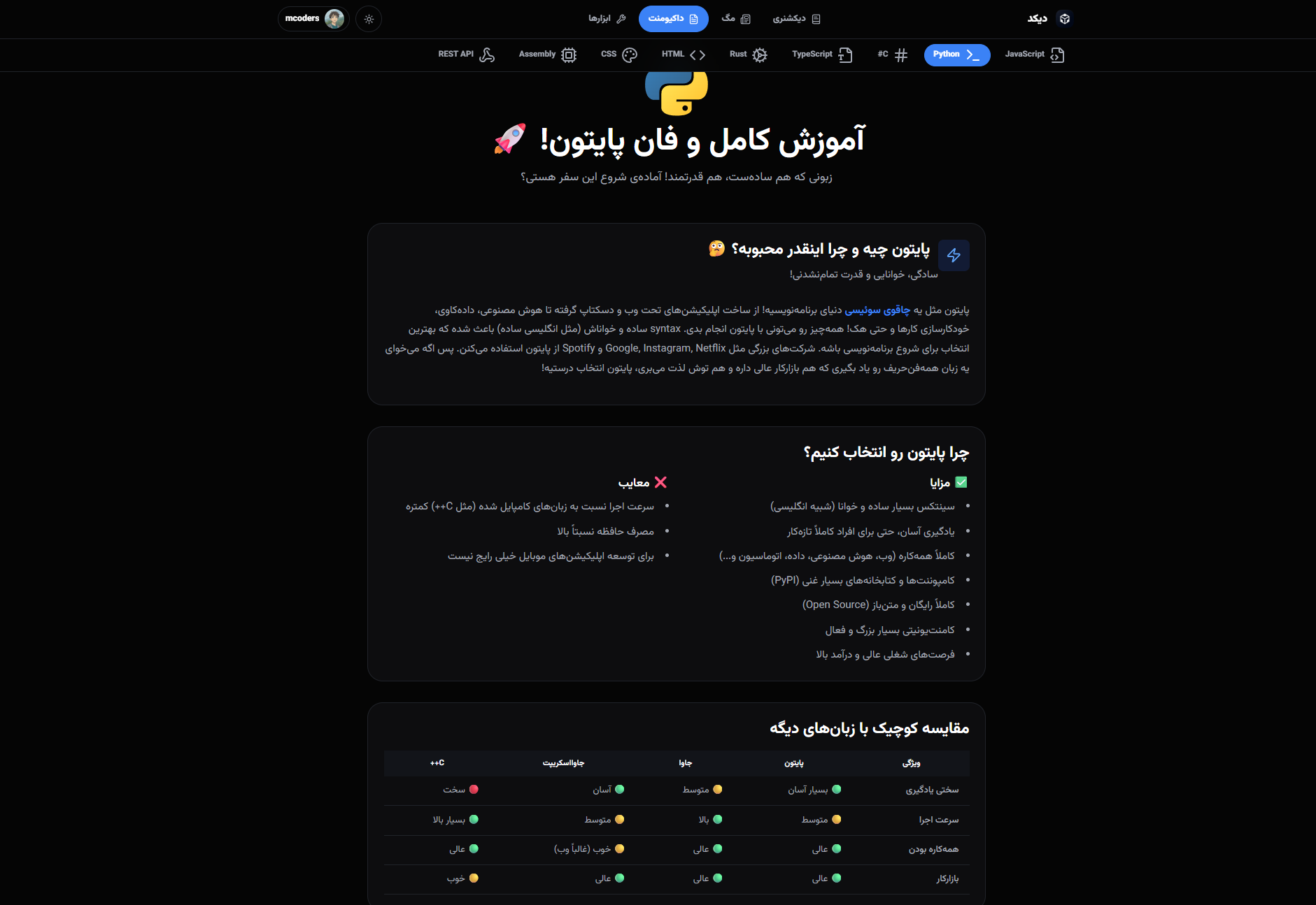 داکیومنت پایتون